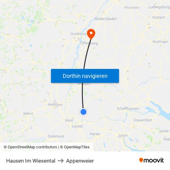 Hausen Im Wiesental to Appenweier map