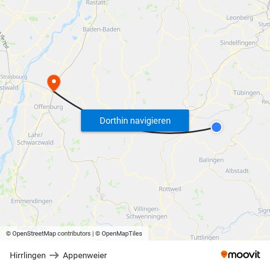 Hirrlingen to Appenweier map