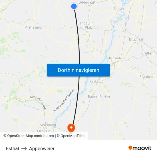 Esthal to Appenweier map