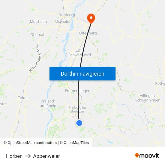 Horben to Appenweier map