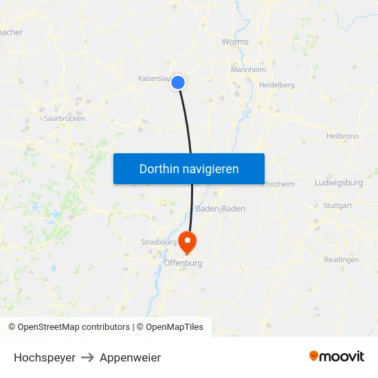 Hochspeyer to Appenweier map