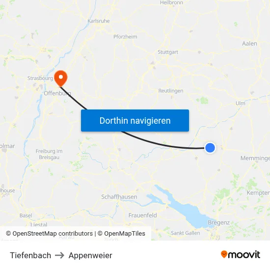 Tiefenbach to Appenweier map