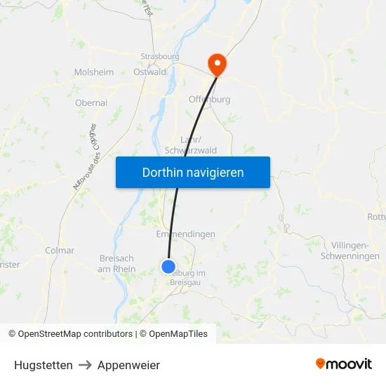 Hugstetten to Appenweier map