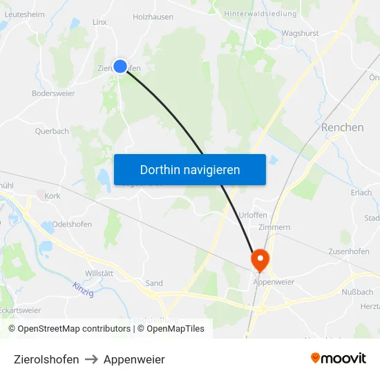 Zierolshofen to Appenweier map