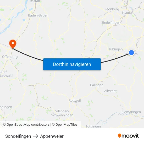Sondelfingen to Appenweier map