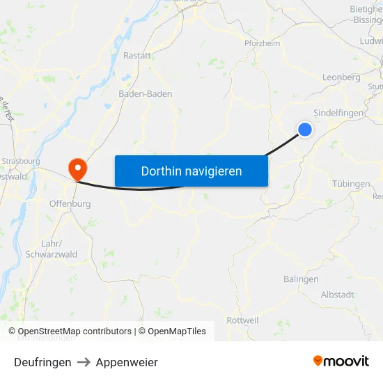 Deufringen to Appenweier map