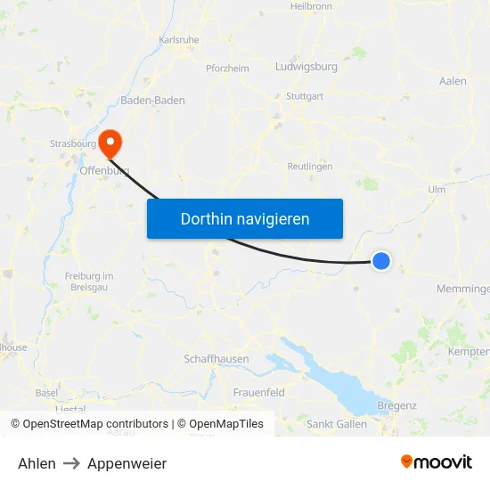 Ahlen to Appenweier map