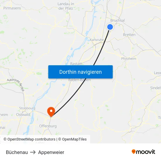 Büchenau to Appenweier map