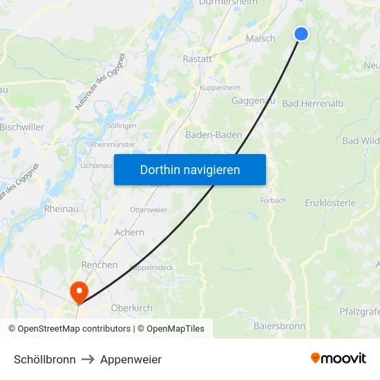 Schöllbronn to Appenweier map