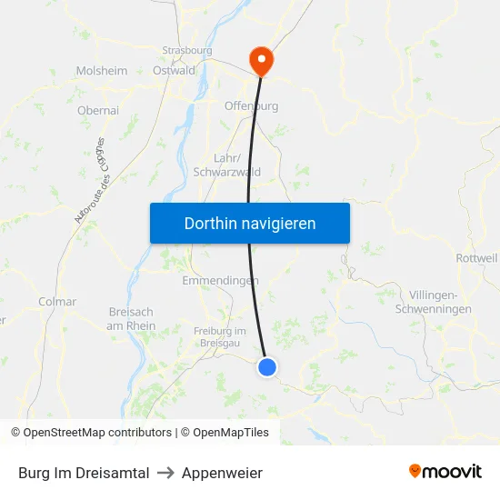 Burg Im Dreisamtal to Appenweier map
