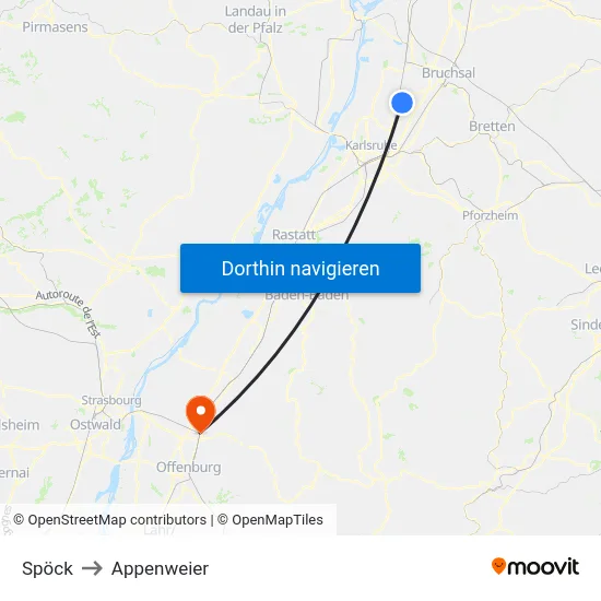 Spöck to Appenweier map