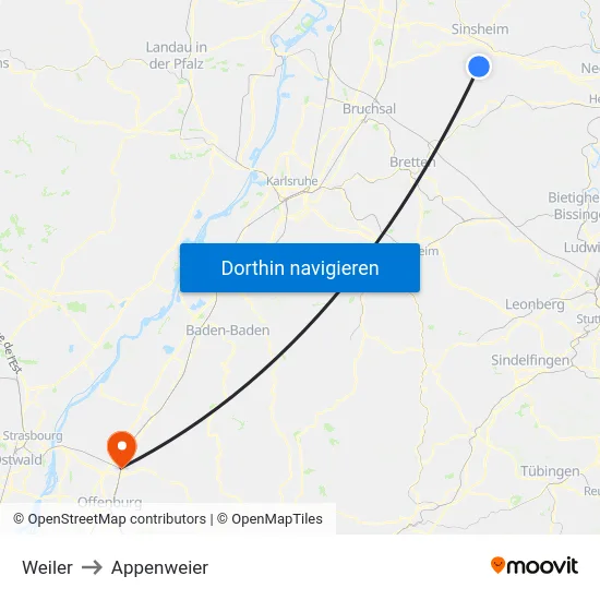 Weiler to Appenweier map