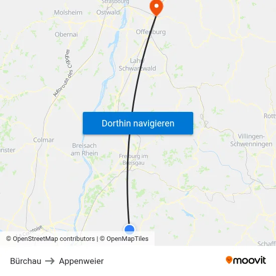 Bürchau to Appenweier map