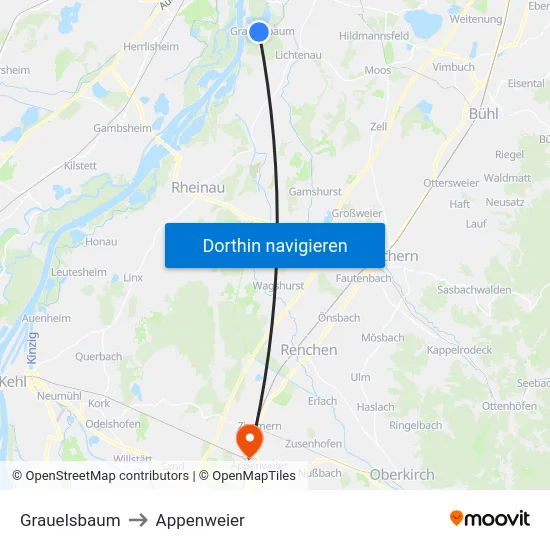 Grauelsbaum to Appenweier map