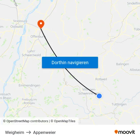 Weigheim to Appenweier map