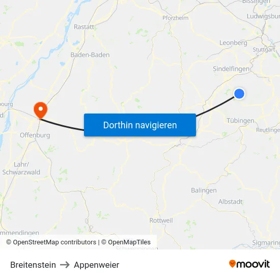 Breitenstein to Appenweier map