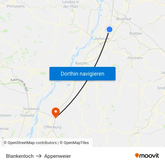 Blankenloch to Appenweier map
