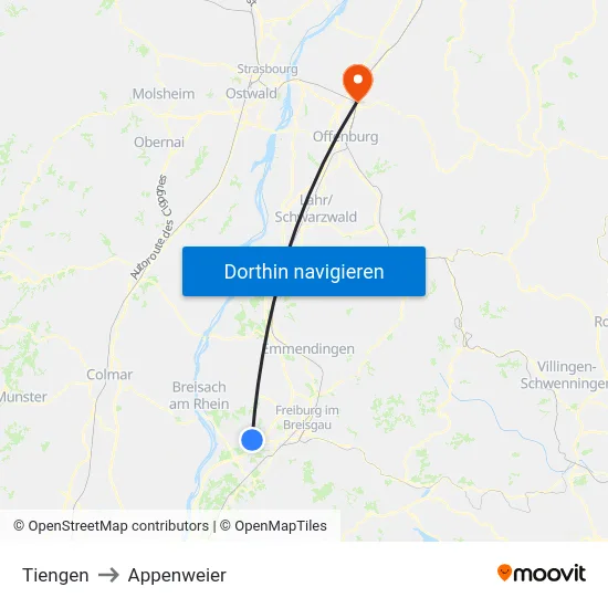 Tiengen to Appenweier map
