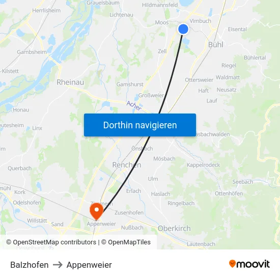 Balzhofen to Appenweier map