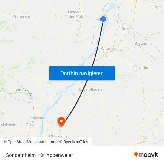 Sondernheim to Appenweier map