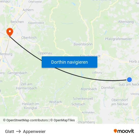 Glatt to Appenweier map