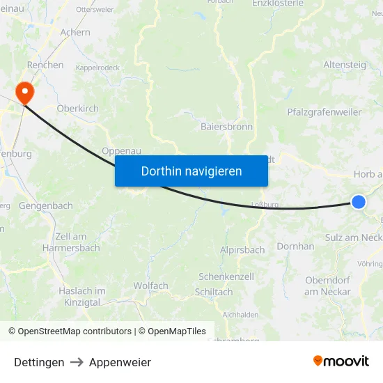 Dettingen to Appenweier map
