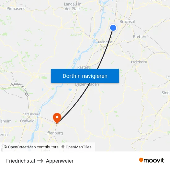 Friedrichstal to Appenweier map