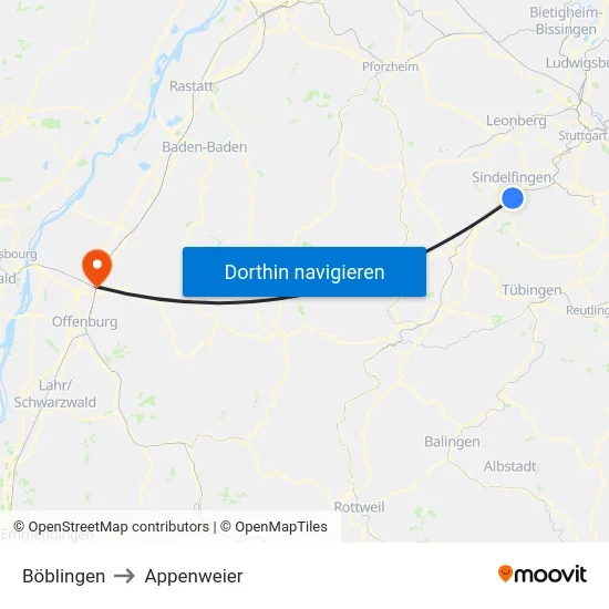 Böblingen to Appenweier map