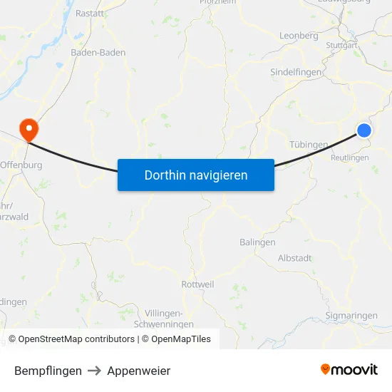 Bempflingen to Appenweier map