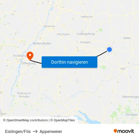 Eislingen/Fils to Appenweier map