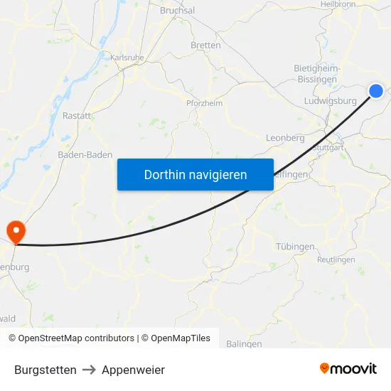 Burgstetten to Appenweier map