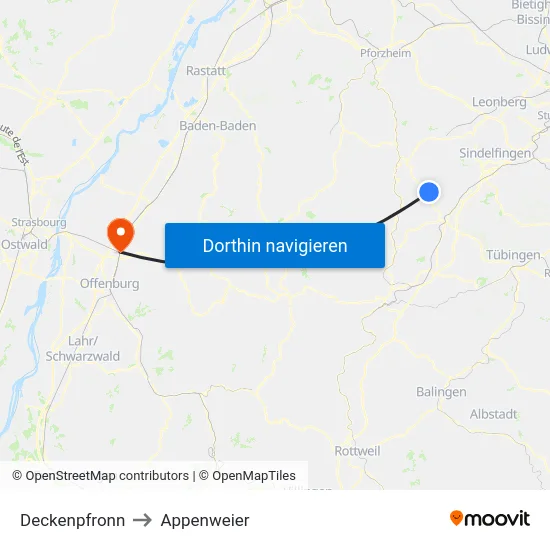Deckenpfronn to Appenweier map