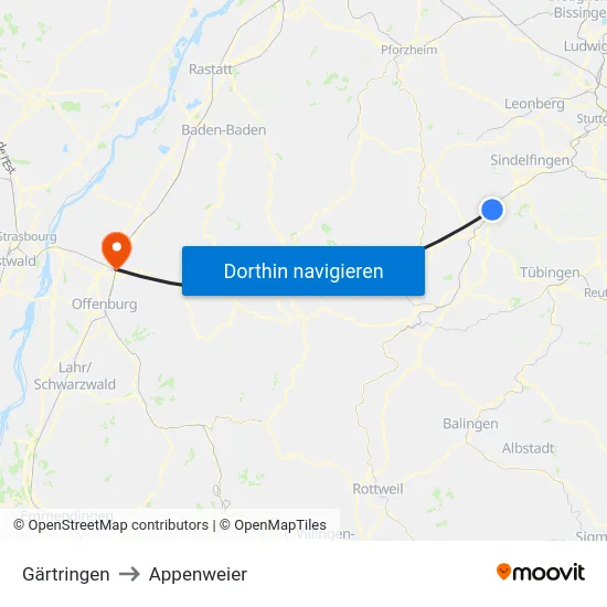 Gärtringen to Appenweier map