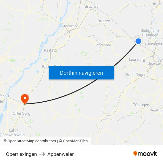 Oberriexingen to Appenweier map