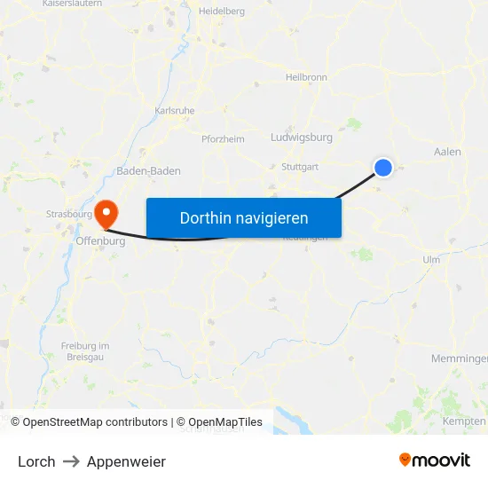 Lorch to Appenweier map