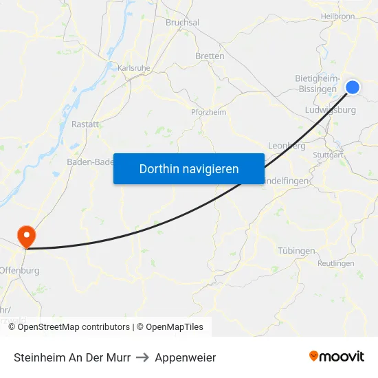Steinheim An Der Murr to Appenweier map