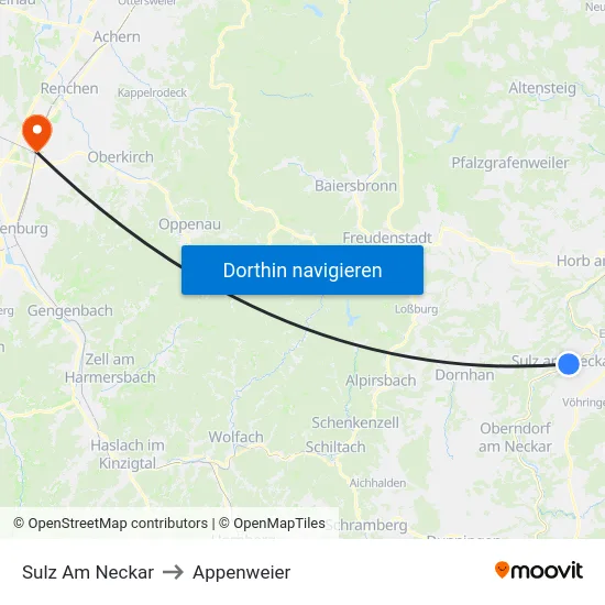 Sulz Am Neckar to Appenweier map