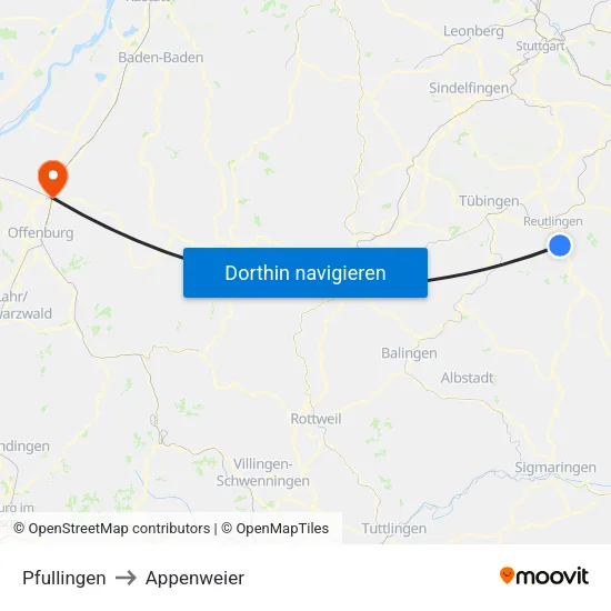 Pfullingen to Appenweier map