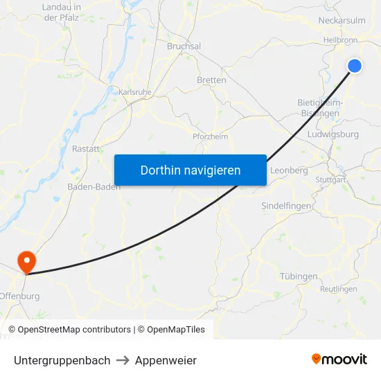 Untergruppenbach to Appenweier map