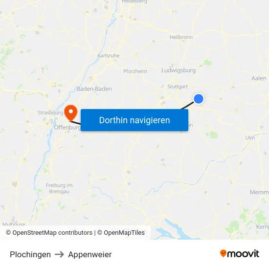 Plochingen to Appenweier map