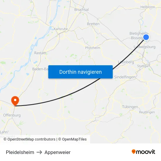 Pleidelsheim to Appenweier map