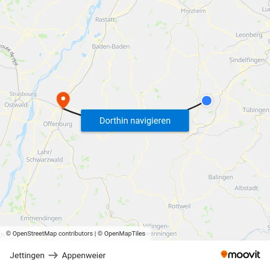 Jettingen to Appenweier map