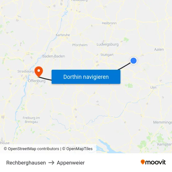 Rechberghausen to Appenweier map