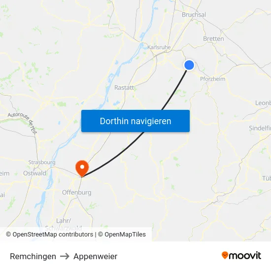 Remchingen to Appenweier map