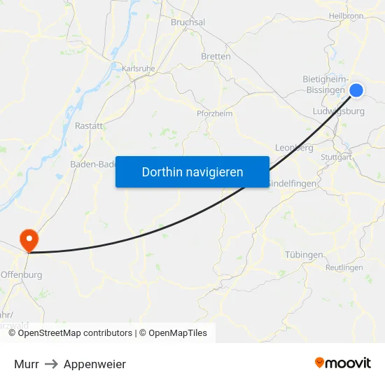 Murr to Appenweier map