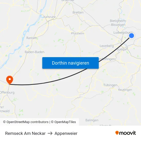 Remseck Am Neckar to Appenweier map