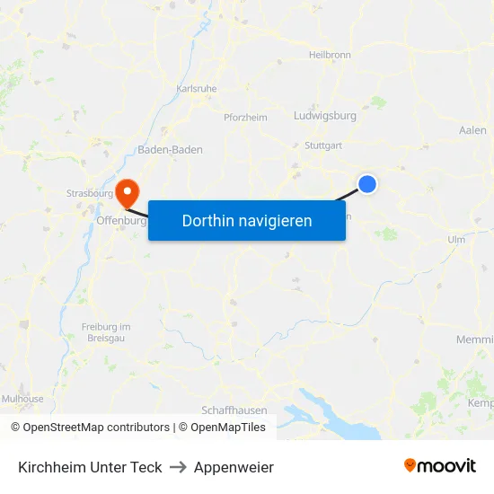 Kirchheim Unter Teck to Appenweier map