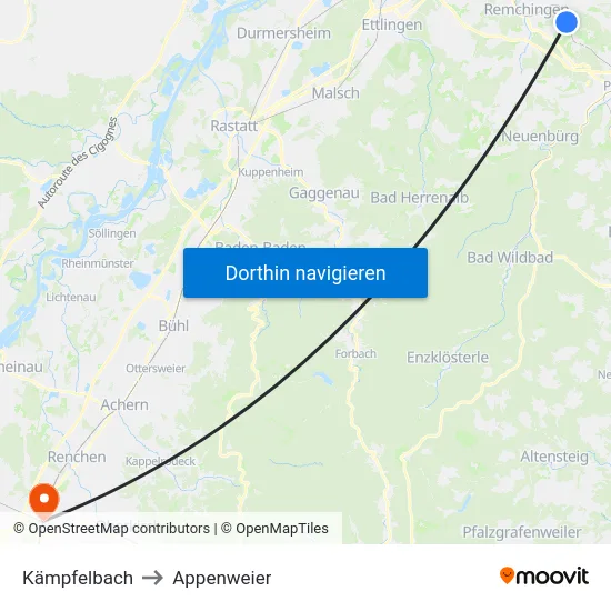 Kämpfelbach to Appenweier map