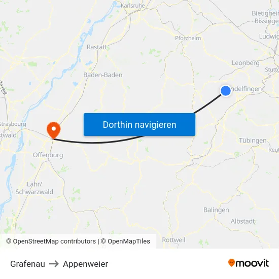 Grafenau to Appenweier map