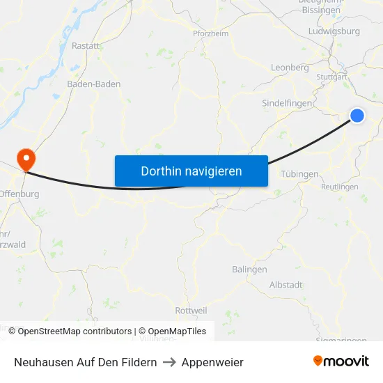 Neuhausen Auf Den Fildern to Appenweier map